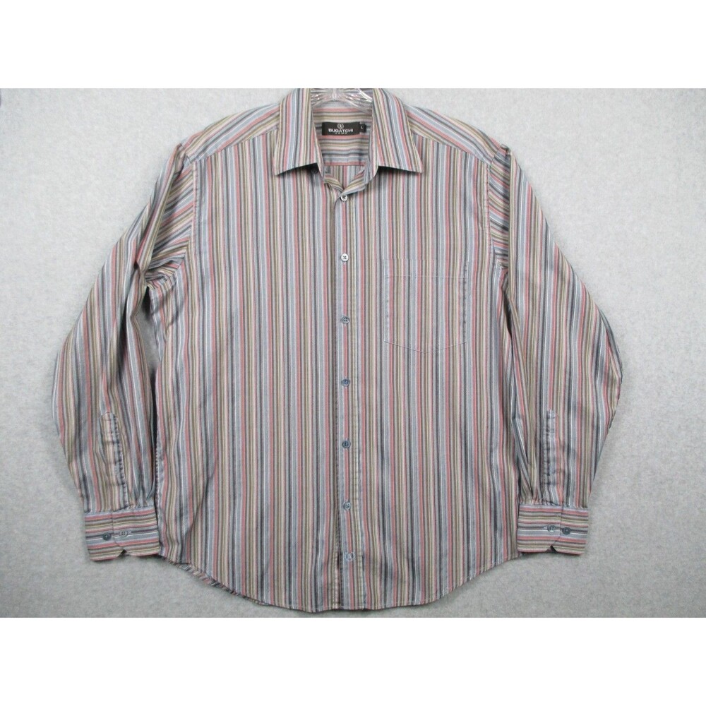 Bugatchi Uomo Shirt Mens Large Striped Long Sleeve Button Up Cotton Blend